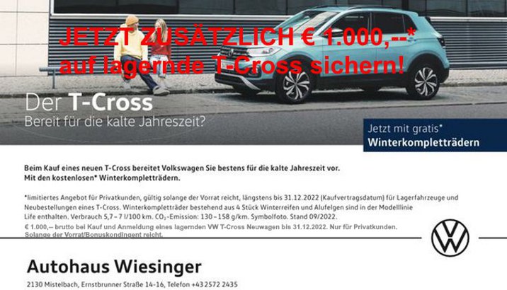 T-Cross Aktion 2022 inkl. 1.000,-- auf Lager